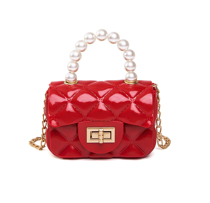 Designer Mini Quilted Chain Shoulder Coin Bag High Gloss Handbag (Red)
