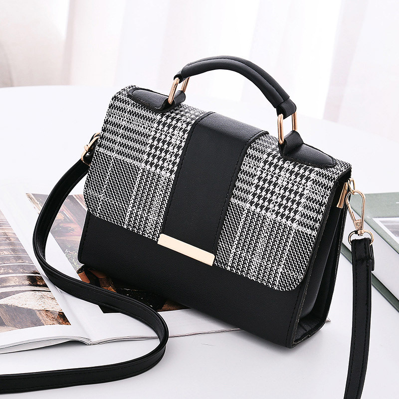 Designer Handbag Gingham Tote Shoulder Bag (Black)