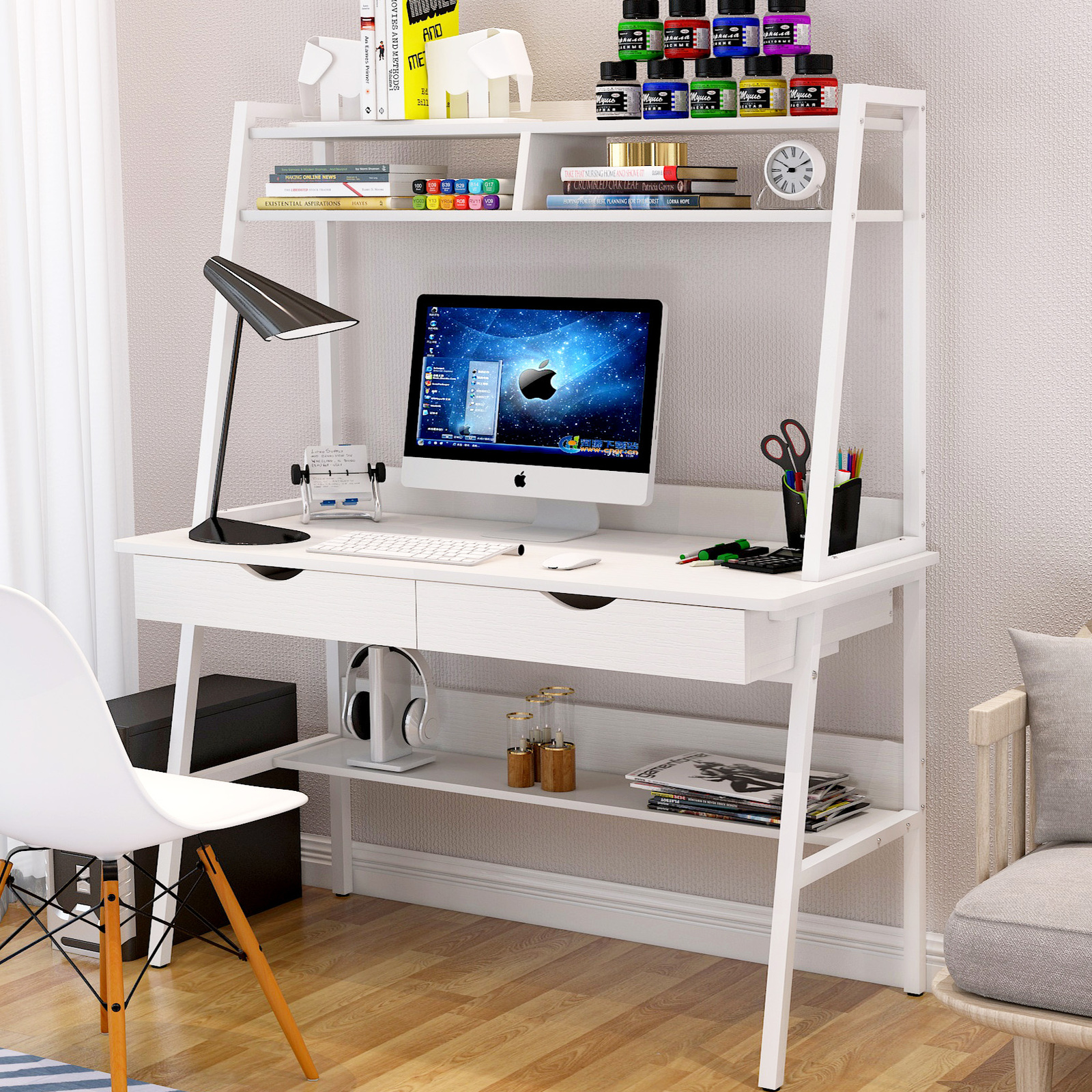 Liberty Computer Desk Workstation with Shelves & Drawers (White)