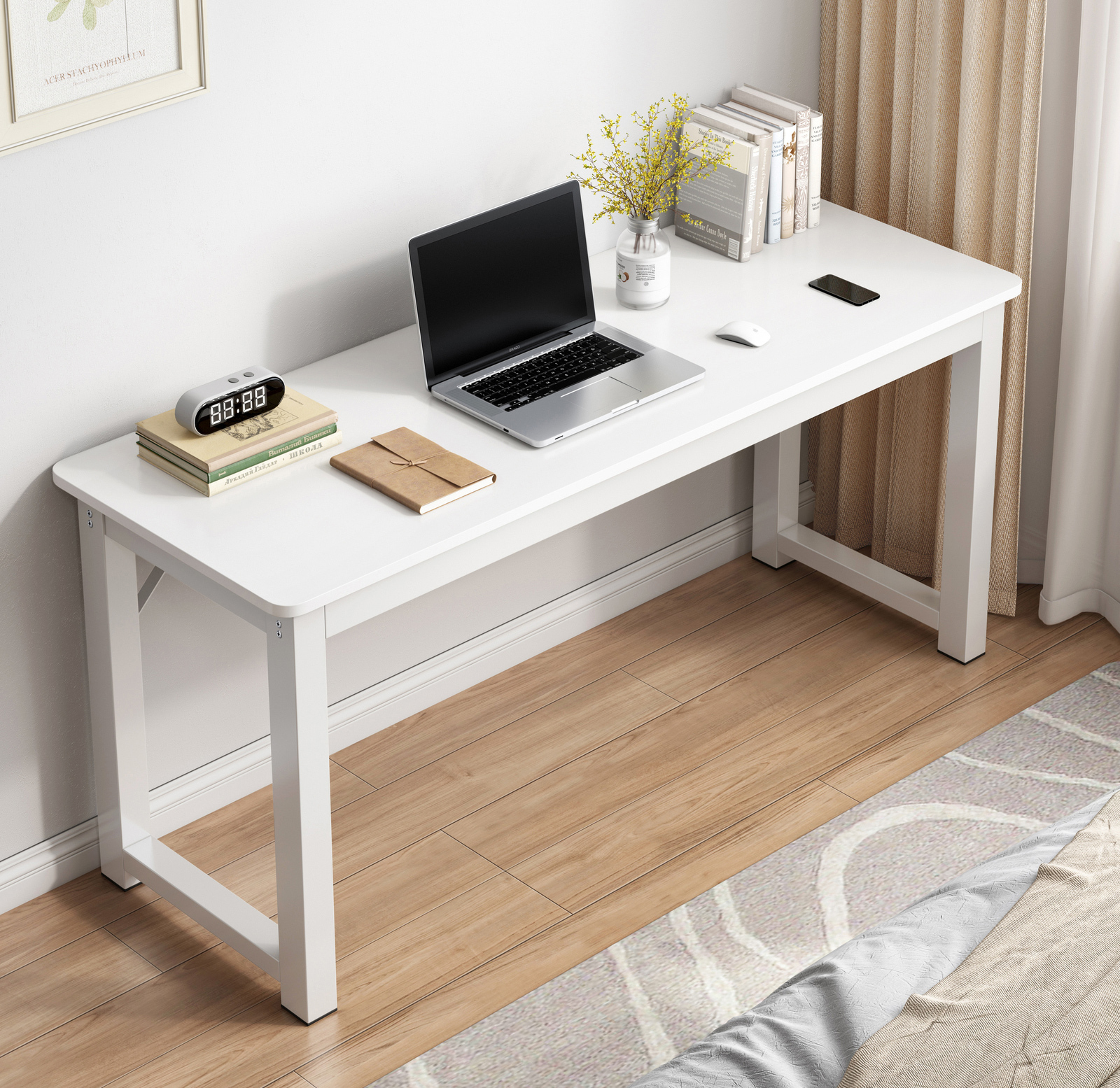 Profile Console Table Wood & Metal Narrow Desk (White)