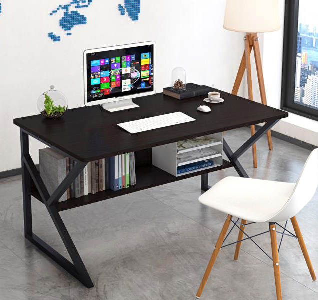 Kori Wood & Metal Computer Desk with Shelf (Black Walnut)
