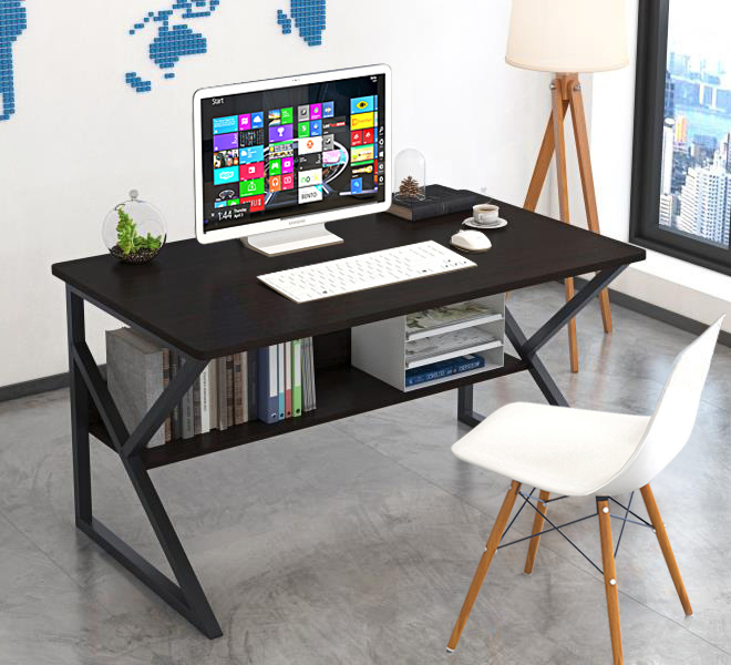 Kori Wood & Metal Computer Desk with Shelf (Black Walnut) - 80cm