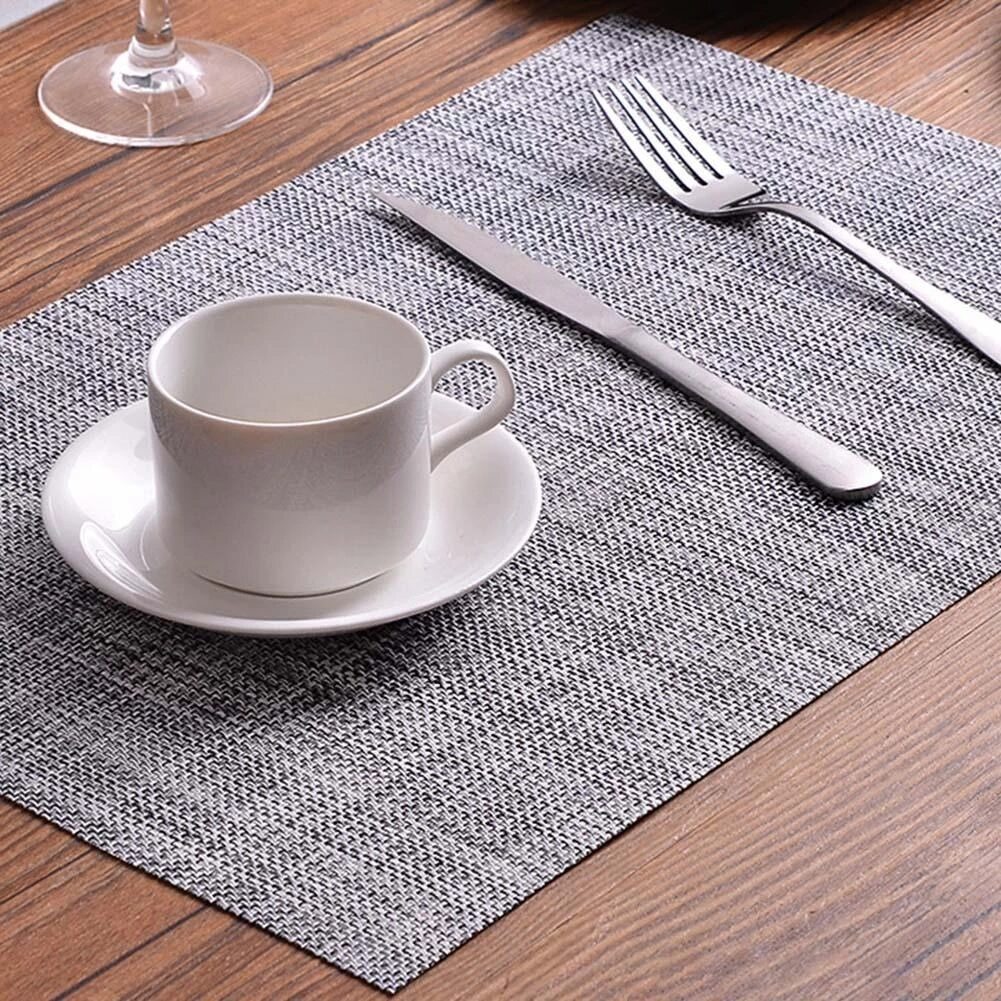 Classic Placemat Dining Table Heat Resistant Pad Weave Mat (Grey)