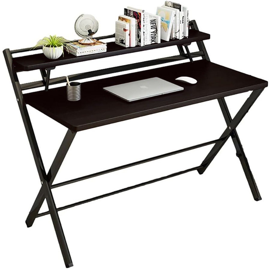 100cm Express Folding Desk with Shelf (Black Walnut)