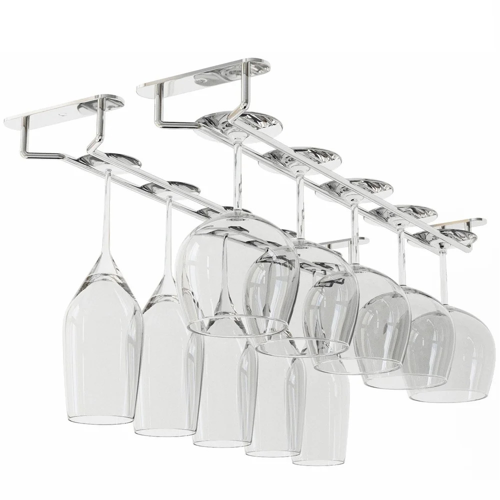 2 x Wine Glass Hanger Rack Under Cabinet Kitchen Bar Stemware Metal Storage Organiser