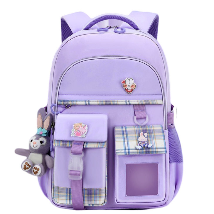 Large Deluxe Backpack Girl's Cute School Bag with Bonus Plushie & Accessories (Purple)