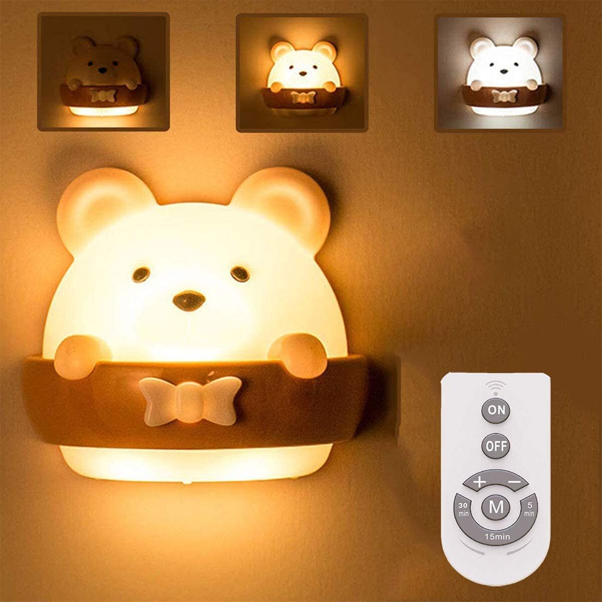Multifunction Cute Bear Remote Control LED Light USB Rechargeable Lamp 