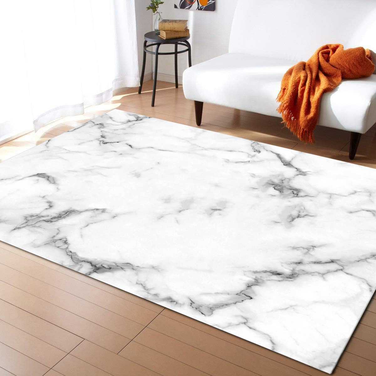 XL Extra Large Lush Plush White Marble Rug Carpet Mat (300 x 200)