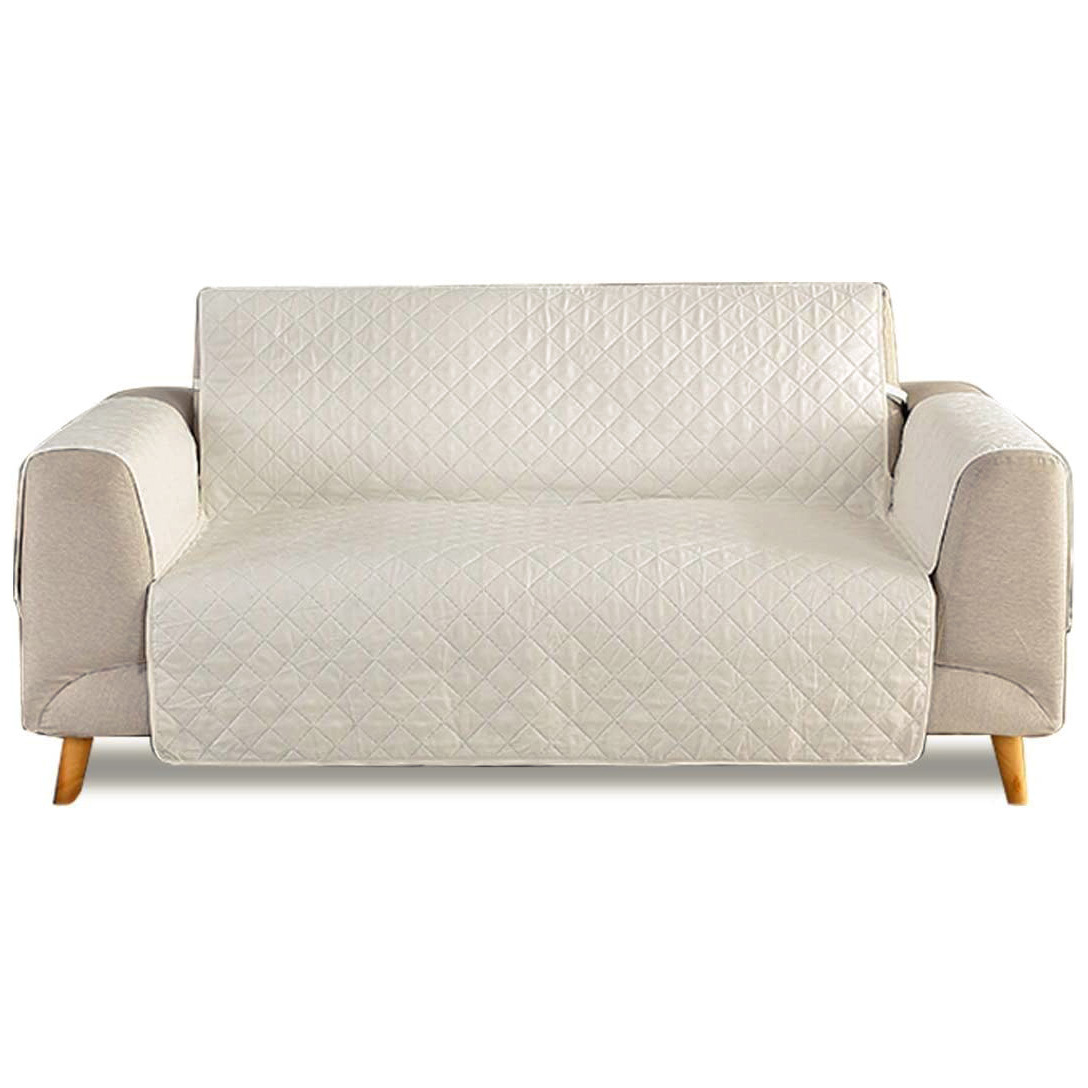 Deluxe 2-Seater Sofa Slipcover Quilted Couch Cover Water Resistant Furniture Protector (Cream)