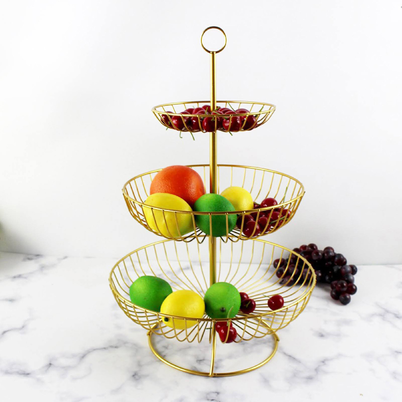 3-Tier Luxe Metal Fruit Basket Plate Bowl Kitchen Buffet Food Tray (Gold)