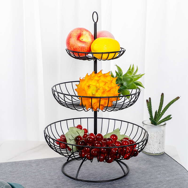 3-Tier Luxe Metal Fruit Basket Plate Bowl Kitchen Buffet Food Tray (Black)