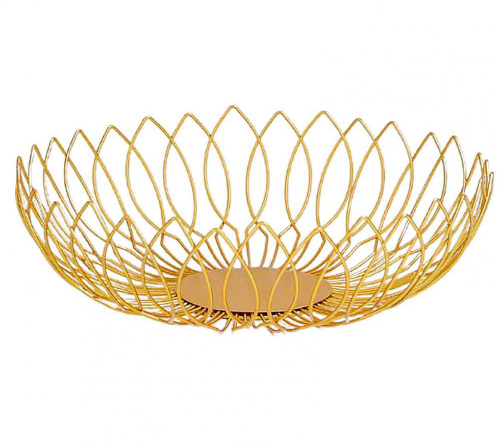 Luxe Large Gold Metal Fruit Bowl Basket Plate Dish Kitchen Counter Food Tray