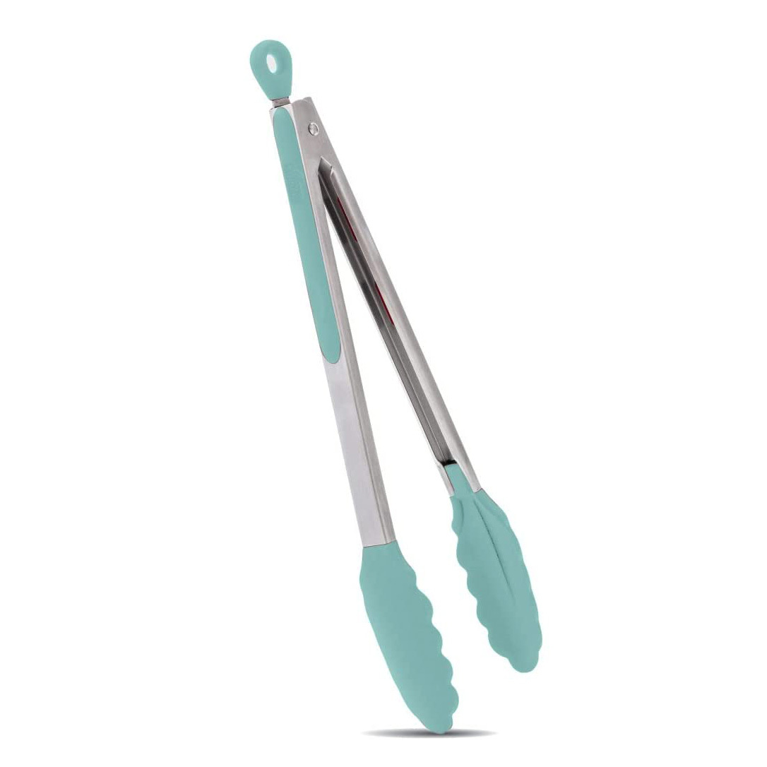 35cm Large Good Grip Silicone Stainless Steel Tongs (Mint)