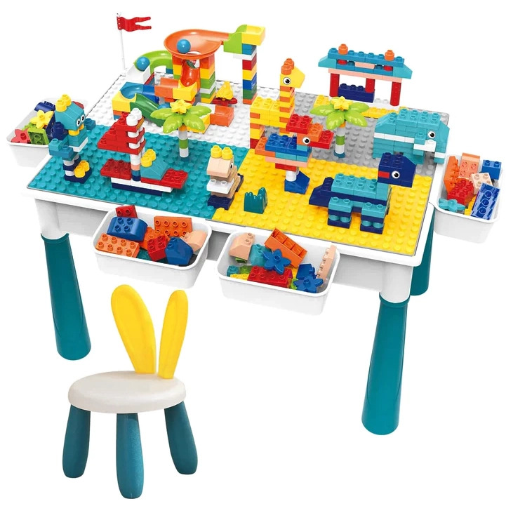 Multifunctional Activity Table, Chair & 186 Building Blocks Educational Toy Set