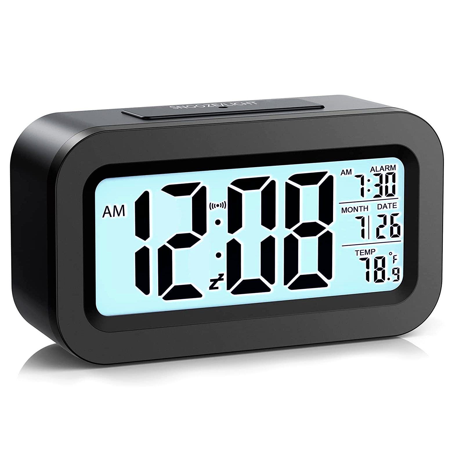 Multifunction Digital Sensor Automatic Light Snooze Desk Alarm Clock (Black)