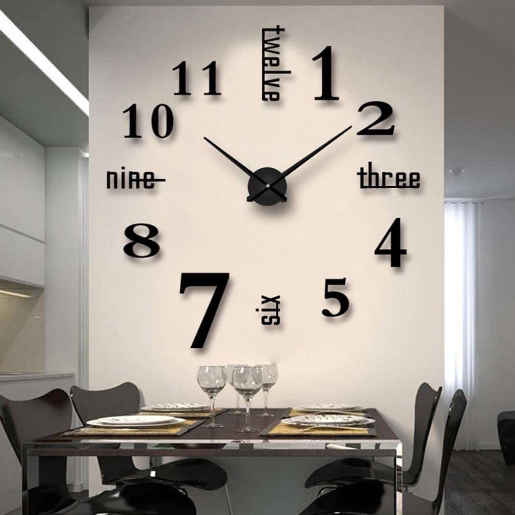 3D Luxe DIY Large Wall Clock Home Decoration (Black)