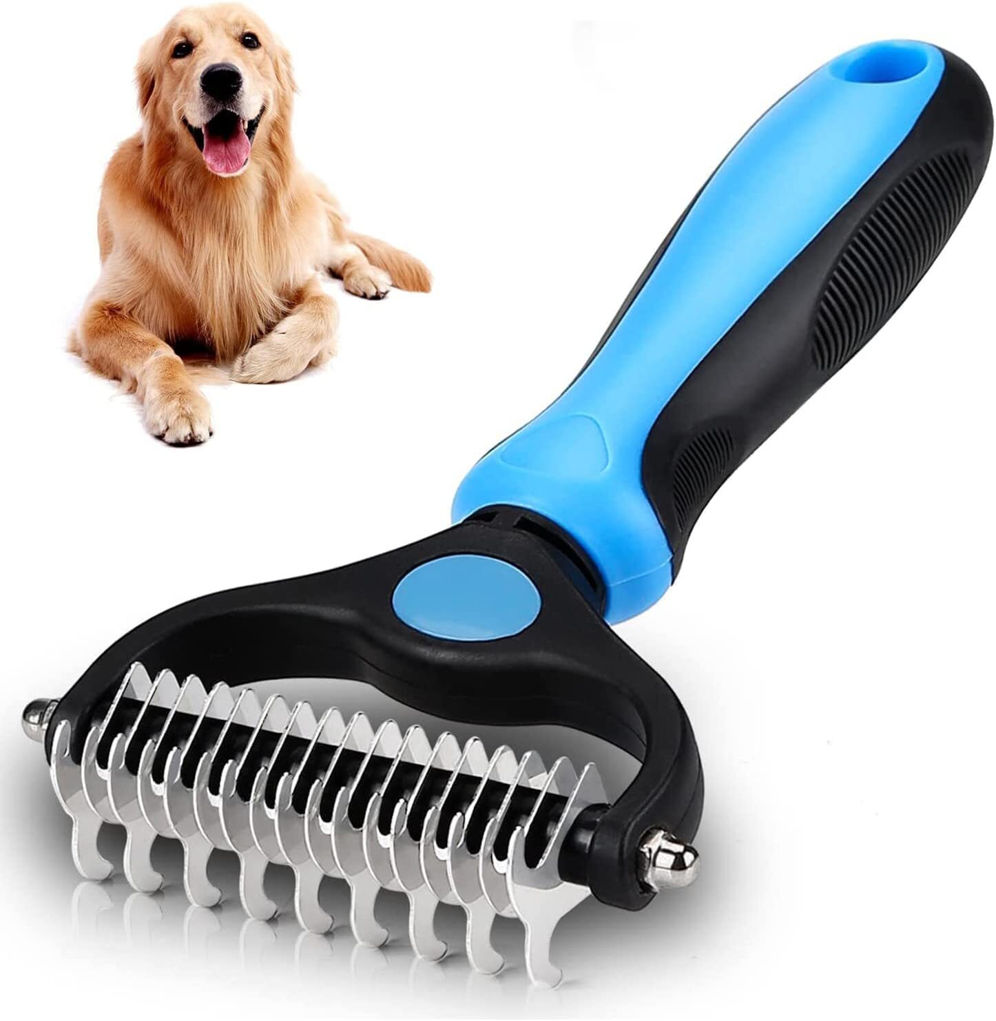 Pet Cat Dog Grooming Tool Set Double-Sided Undercoat Detangling Brush Dematting Rake & Comb 