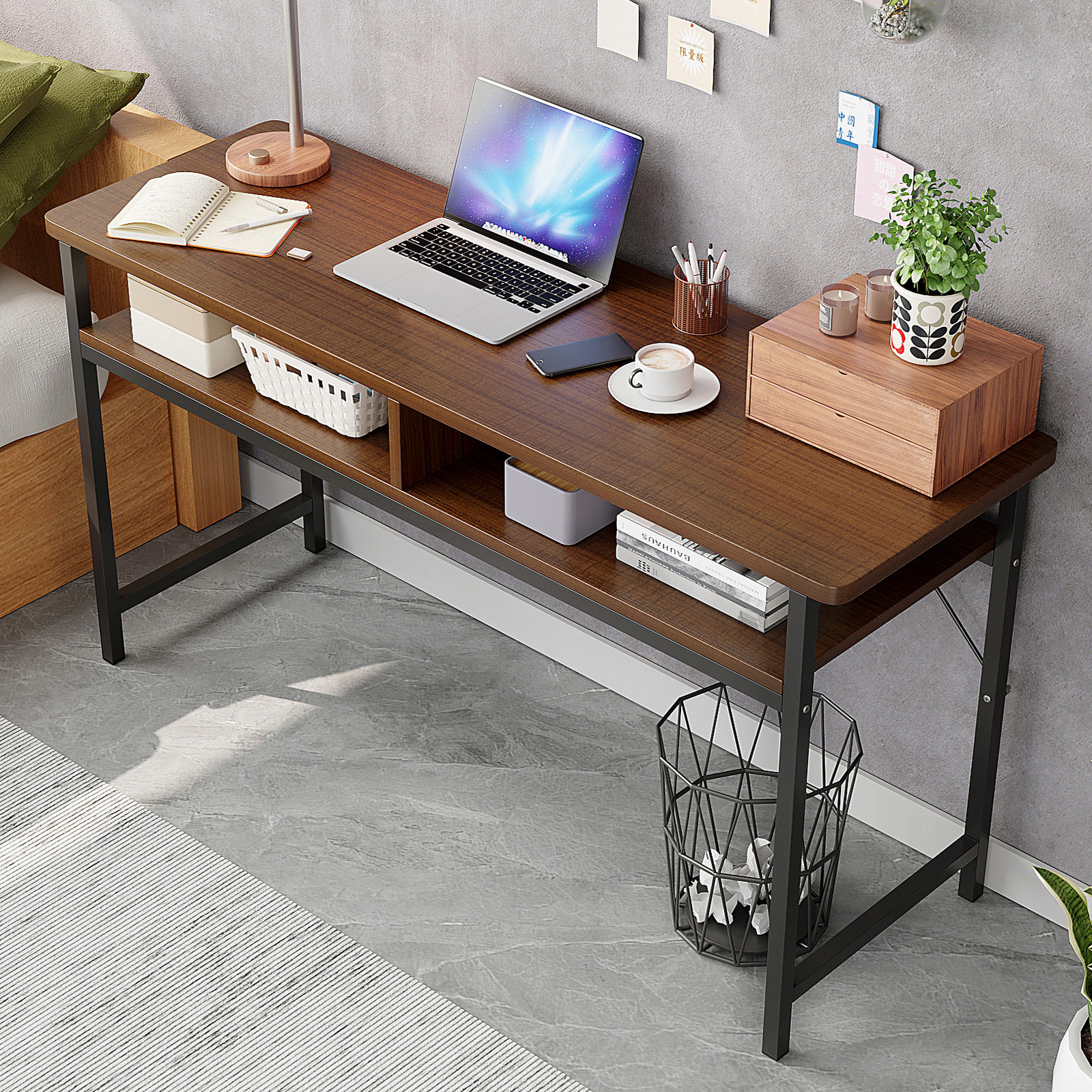 Vista Space-Saver Console Table Wood & Metal Narrow Desk (Walnut)