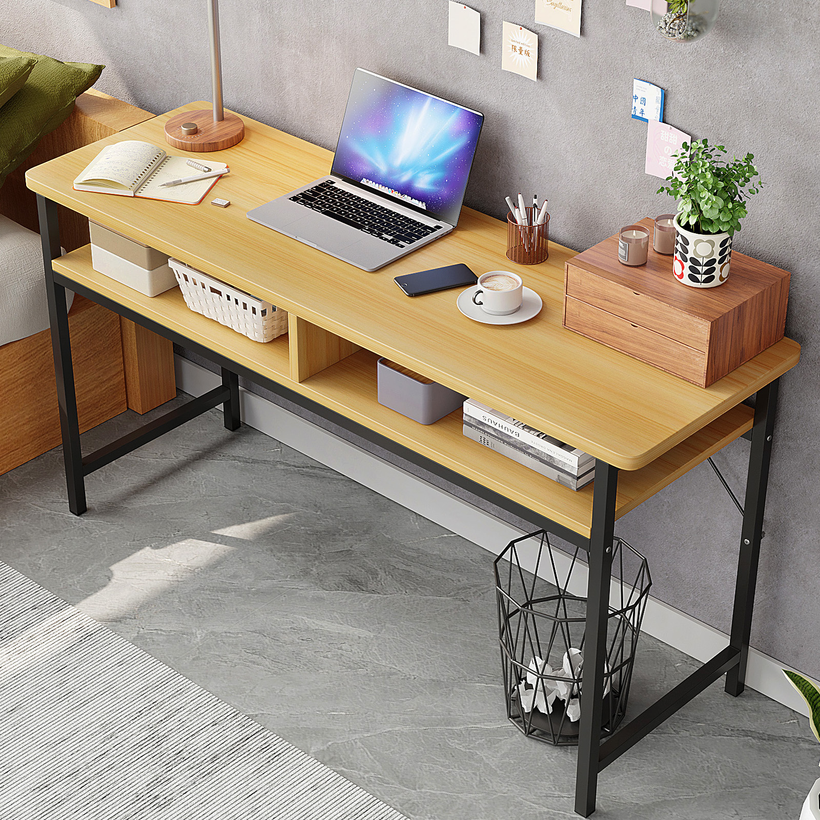 Vista Space-Saver Console Table Wood & Metal Narrow Desk (Oak)