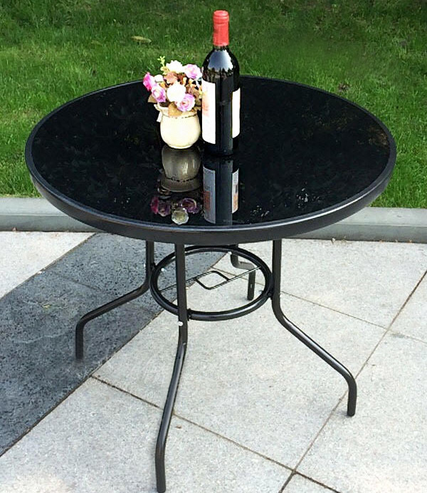 Alfresco Round Mirrored Tempered Glass Table