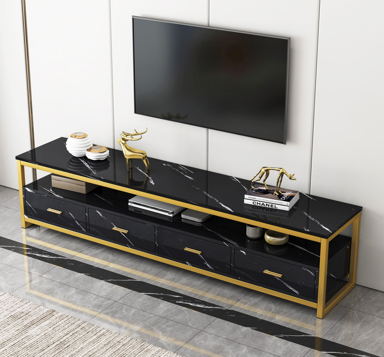 Synergy Luxury Marble Look TV Cabinet (Black)