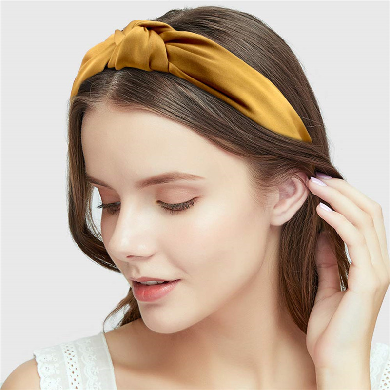Satin Bow Hair Band Headband Twist Knot Headwear (Yellow)