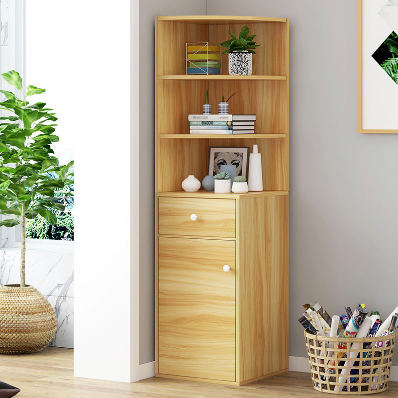 Vision Stylish Wooden Corner Shelf Unit with Cabinet & Drawer (Oak)