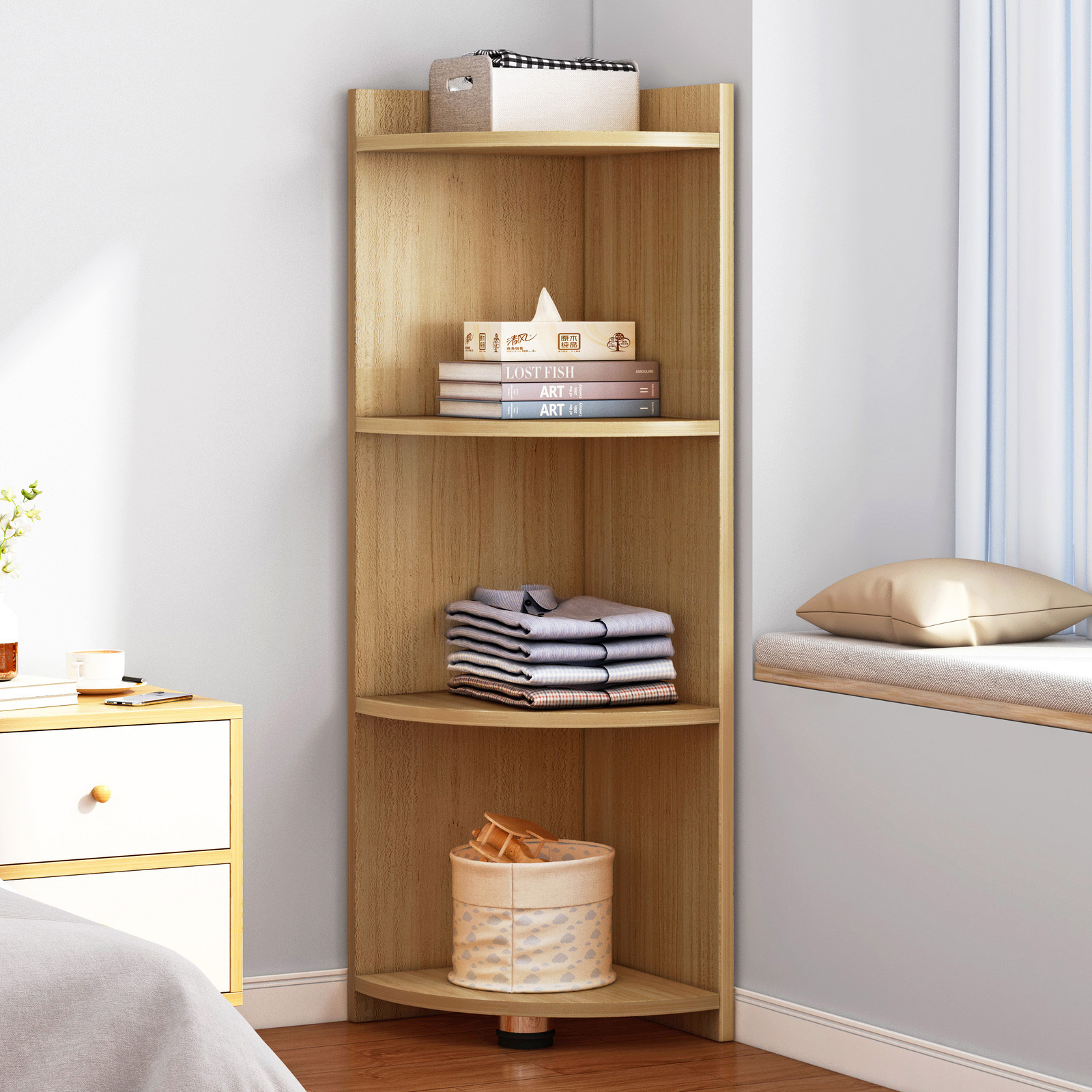 Inspire 4 Tier Stylish Wooden Corner Shelf Unit (Oak)
