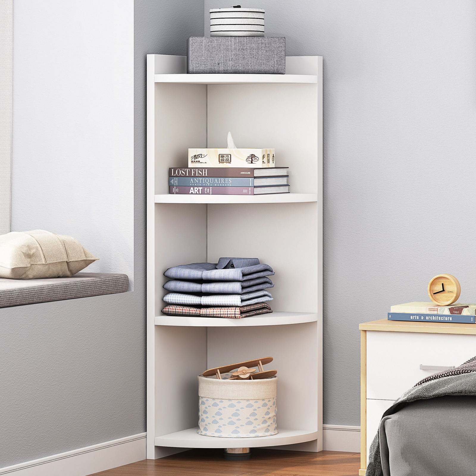 Inspire 4 Tier Stylish Wooden Corner Shelf Unit (White)