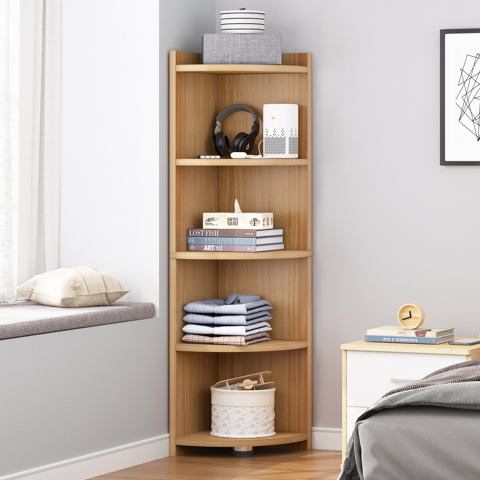 Inspire 5 Tier Stylish Wooden Corner Shelf Unit (Oak)