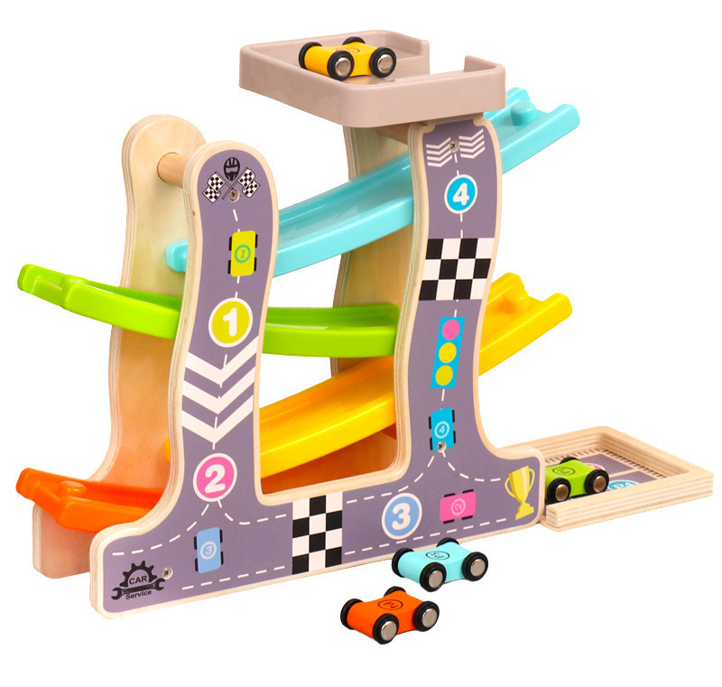 Wooden Car Ramp Multi-Level Racer Kids Toy Set