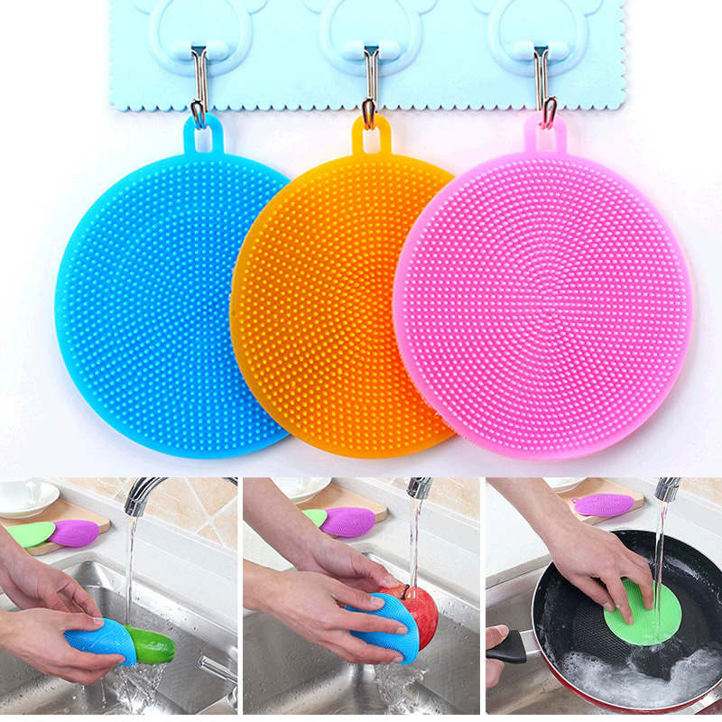 3 X Multifunction Kitchen Silicone Scrubber Cleaning Sponge Cleaner (Blue)