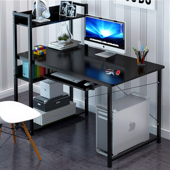 Edge Plus Combination Workstation Computer Desk with Storage Shelves (Black)