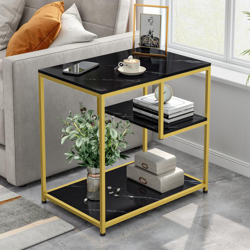 Synergy Luxury Marble Look Side Table Magazine Shelf (Black)