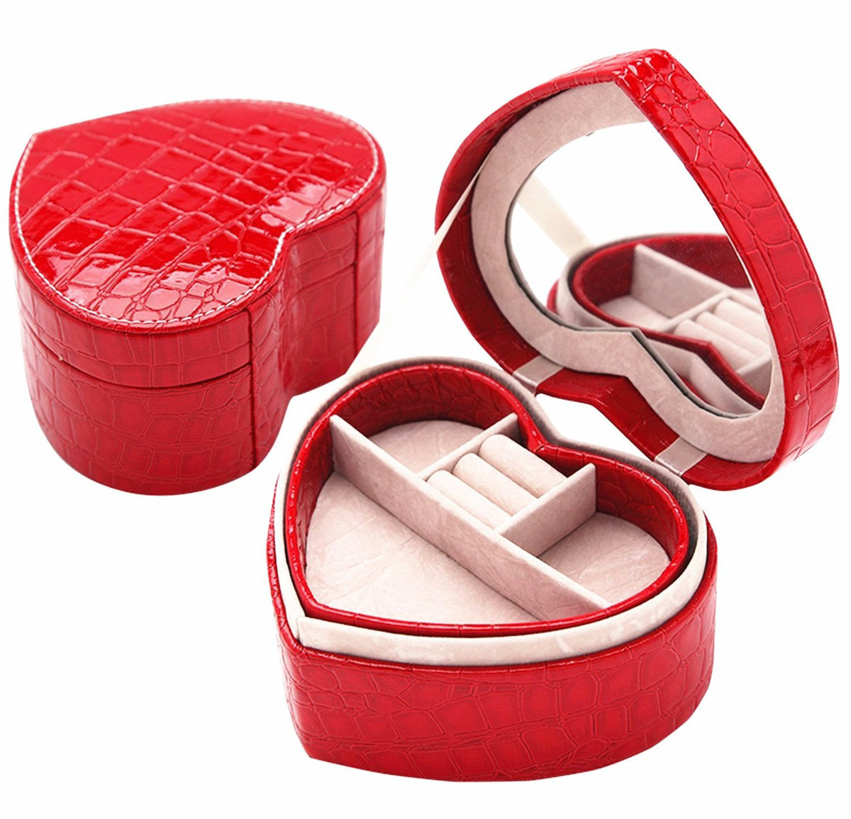 Deluxe Heart-Shaped PU Crocodile Leather Jewellery Box 