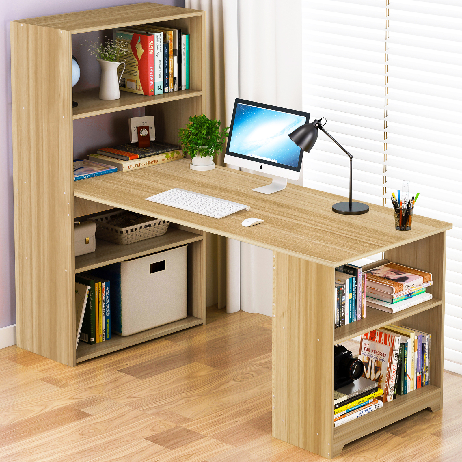 Computer Desk Table 6 Storage, Table Bookcase Combination