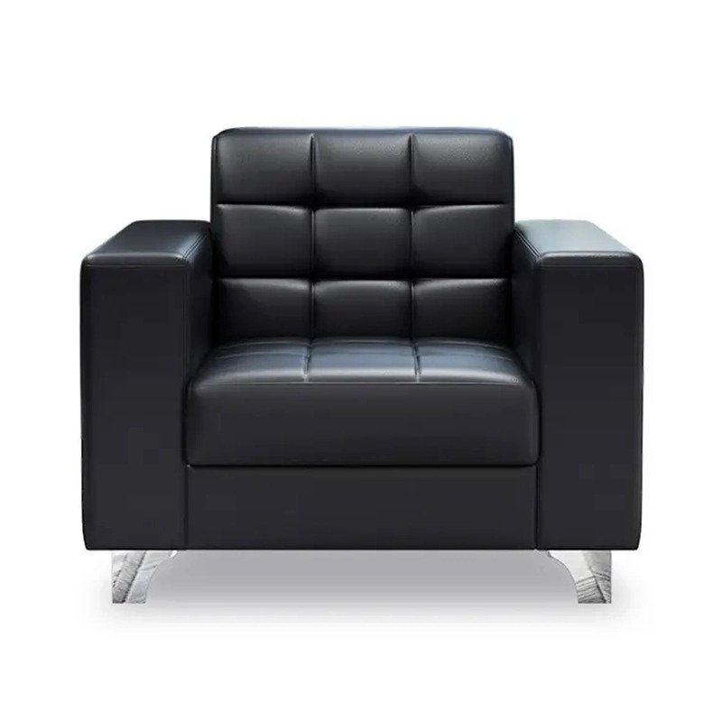 Modern Minimalist Leather Sofa Lounge Single Seater Couch (Black)