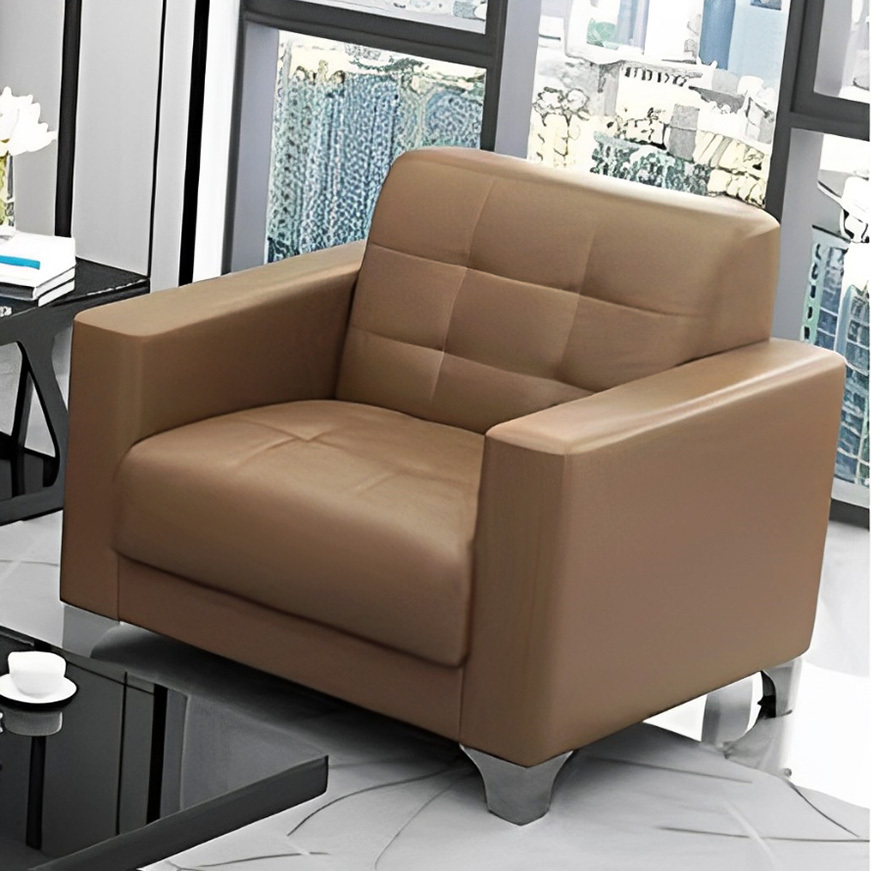 Modern Minimalist Leather Sofa Lounge Single Seater Couch (Tan)