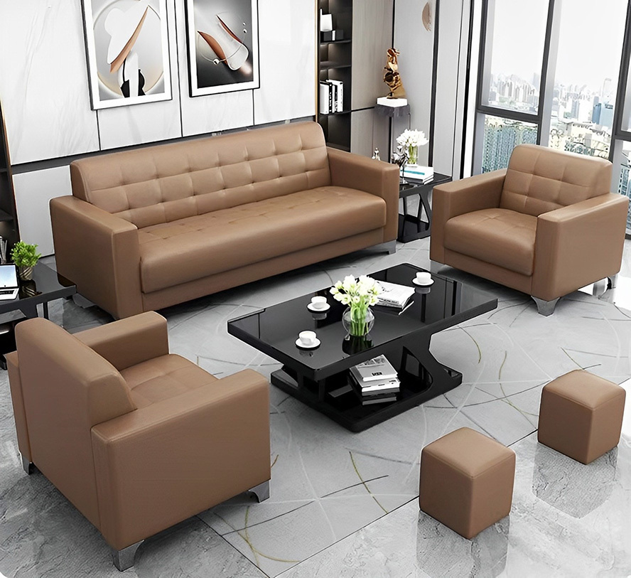 3-Piece Living Room Set Modern Minimalist Sofa Lounge Suite (Tan)
