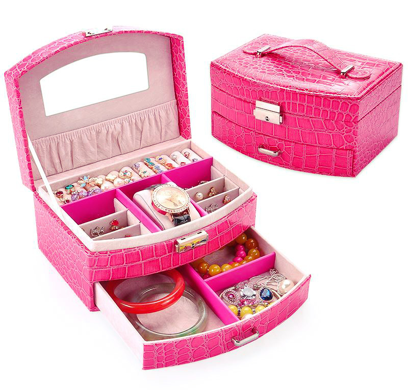Luxury PU Leather Jewellery Box Storage Case (Hot Pink)