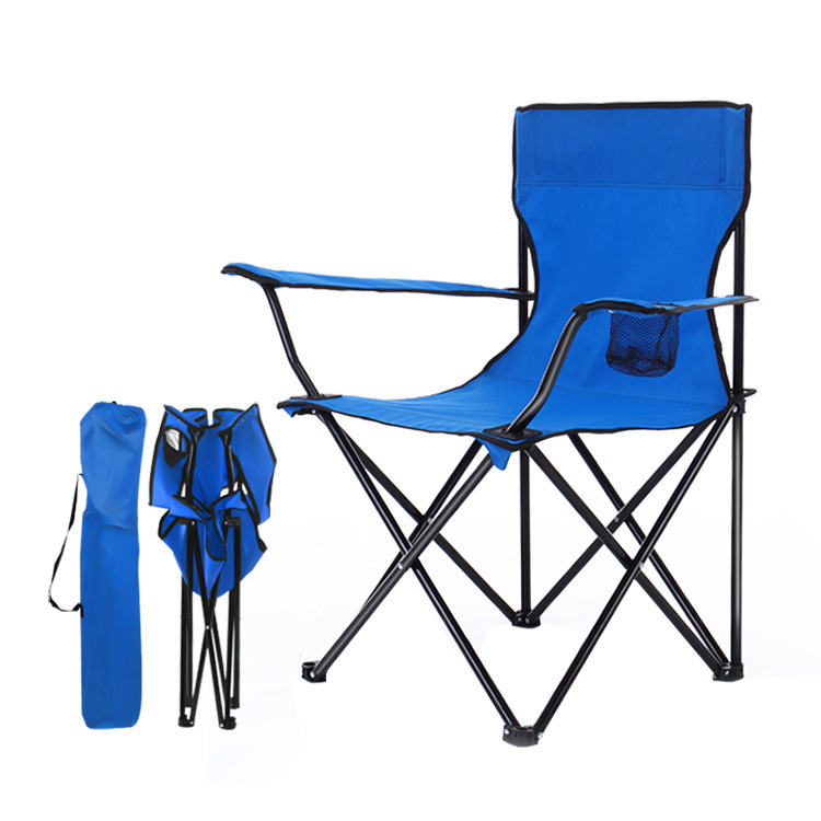 Portable Folding Camping Beach Chair with Arm Rest Cup Holder & Storage Bag (Blue)