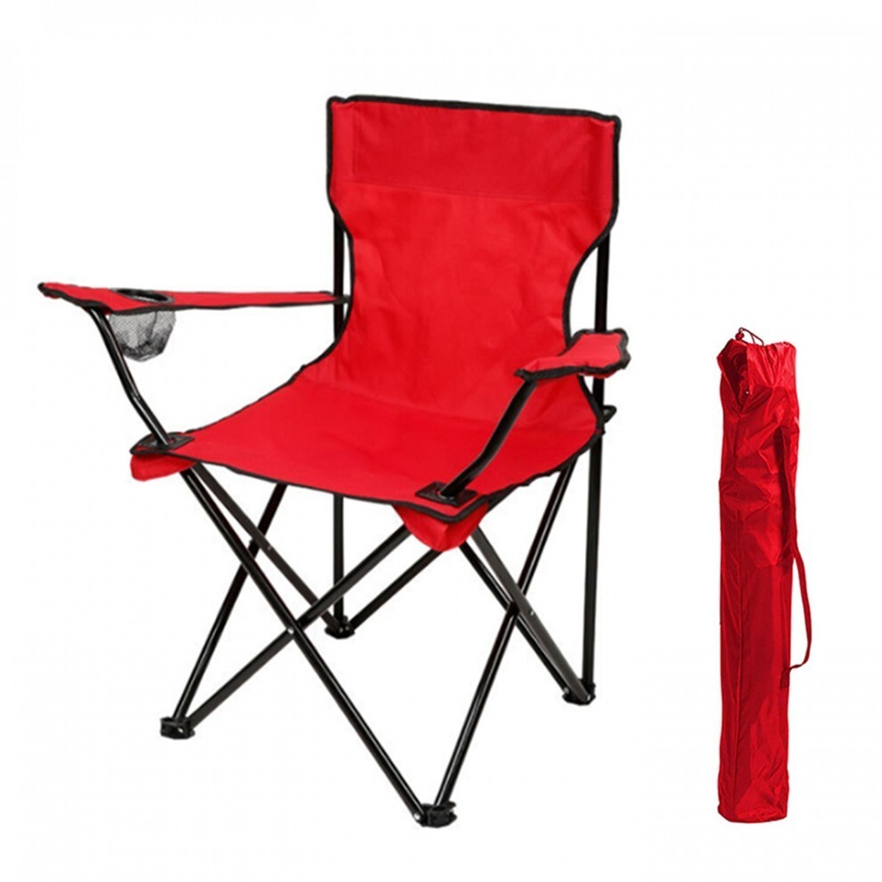 Portable Folding Camping Beach Chair with Arm Rest Cup Holder & Storage Bag (Red)