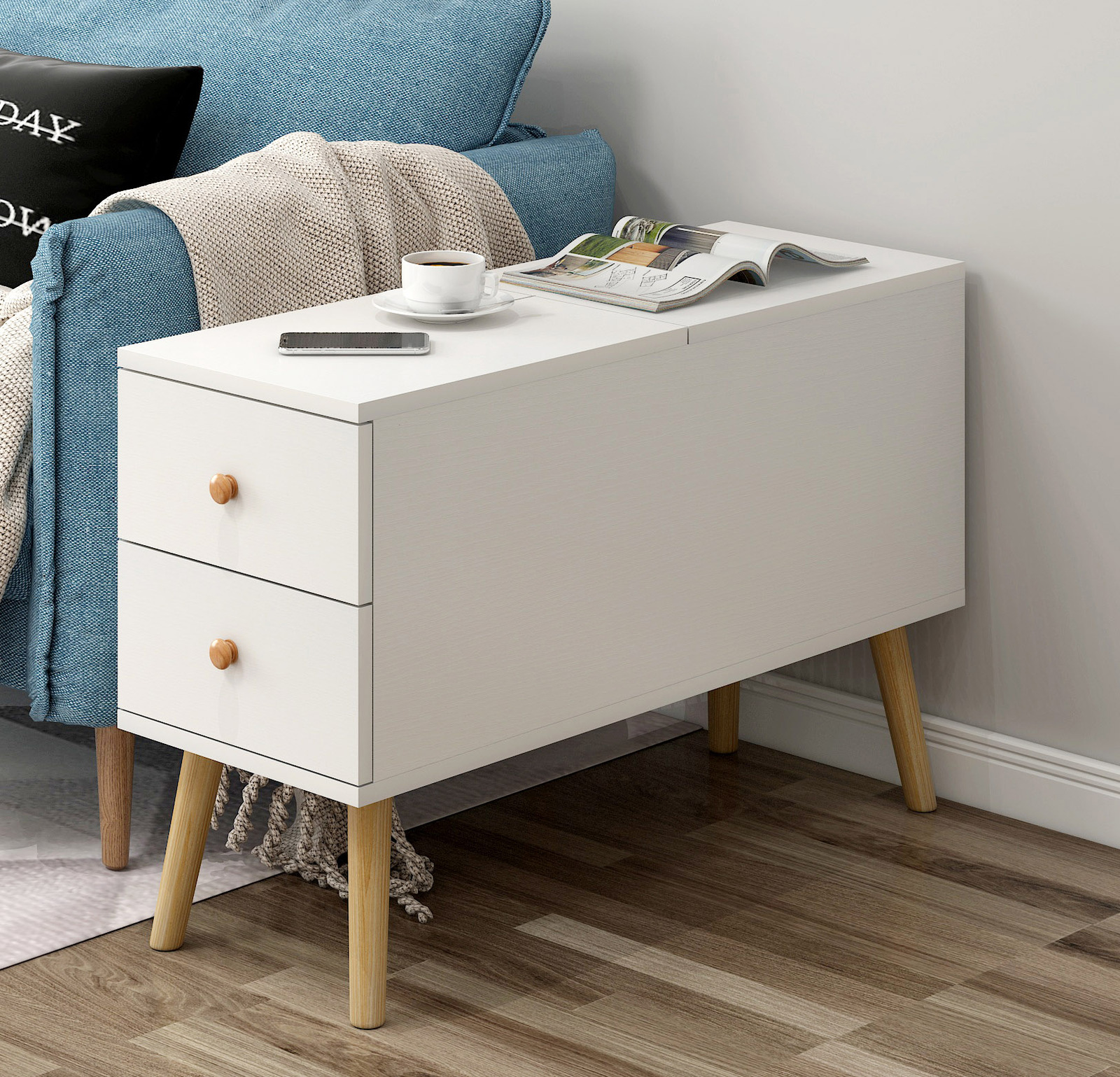 Atlantic Lift Storage Coffee Table with Drawers (White) - 80cm