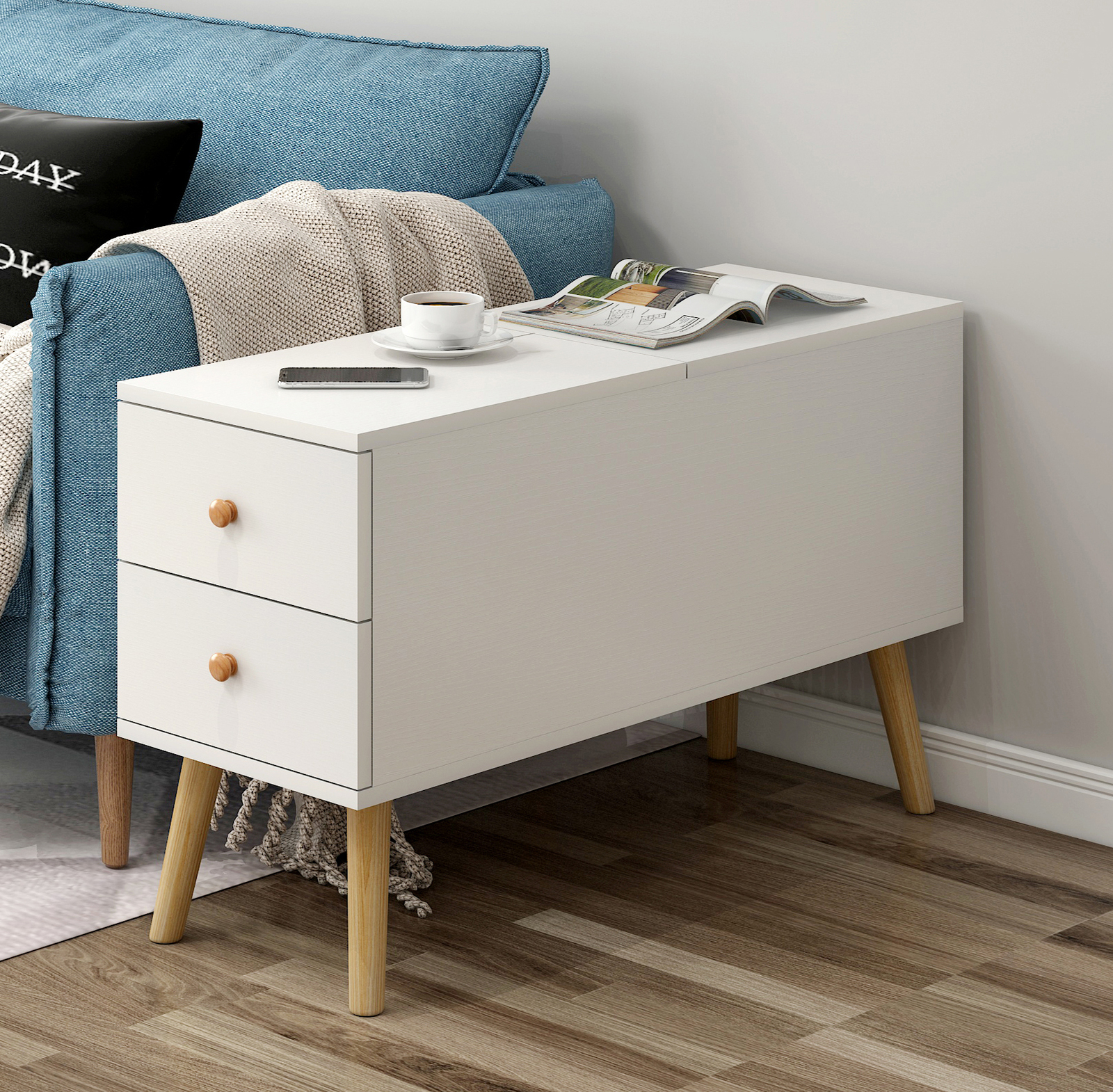 Atlantic Lift Storage Coffee Table with Drawers (White) - 90cm