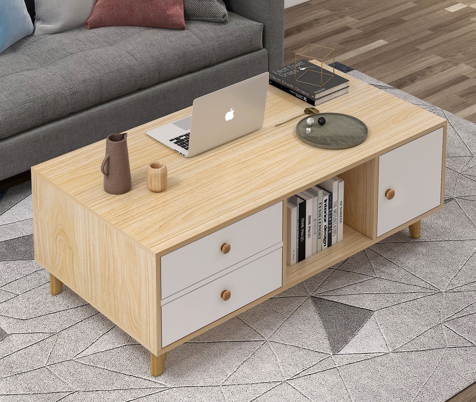Deluxe Unity Wooden Coffee Table with Drawers 