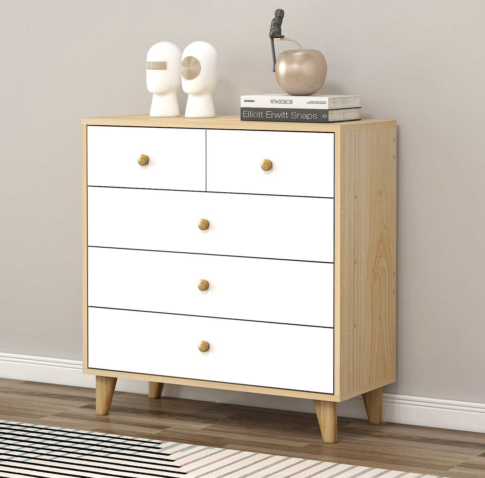 Deluxe Unity Tallboy Chest of 5 Drawers (White)