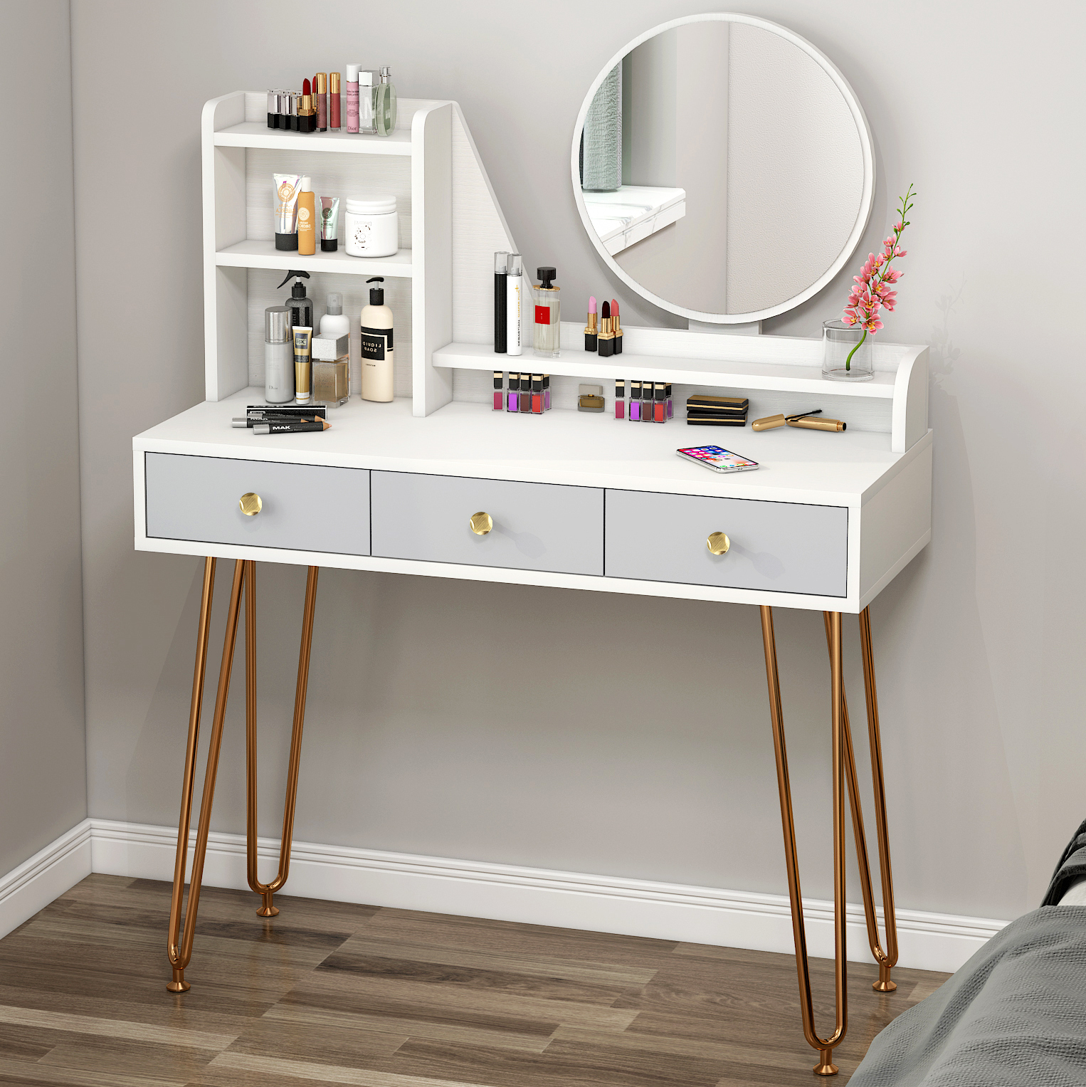 Caesar Deluxe Large Dresser Vanity Table with Mirror and Storage Drawers 