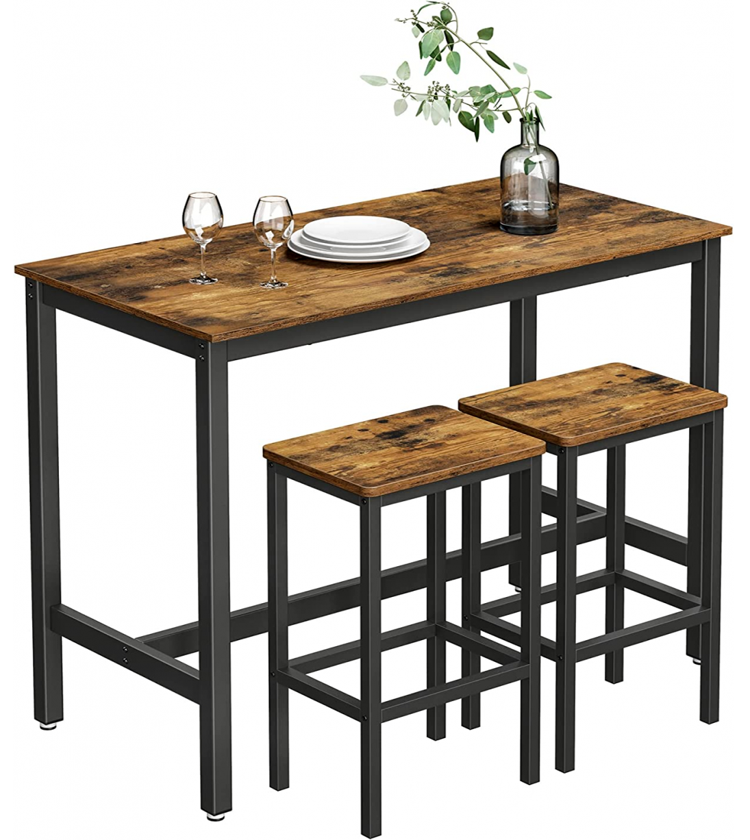 3 Piece Grandeur Premium Rustic Wood & Steel Bar Table and Stools Dinning Set