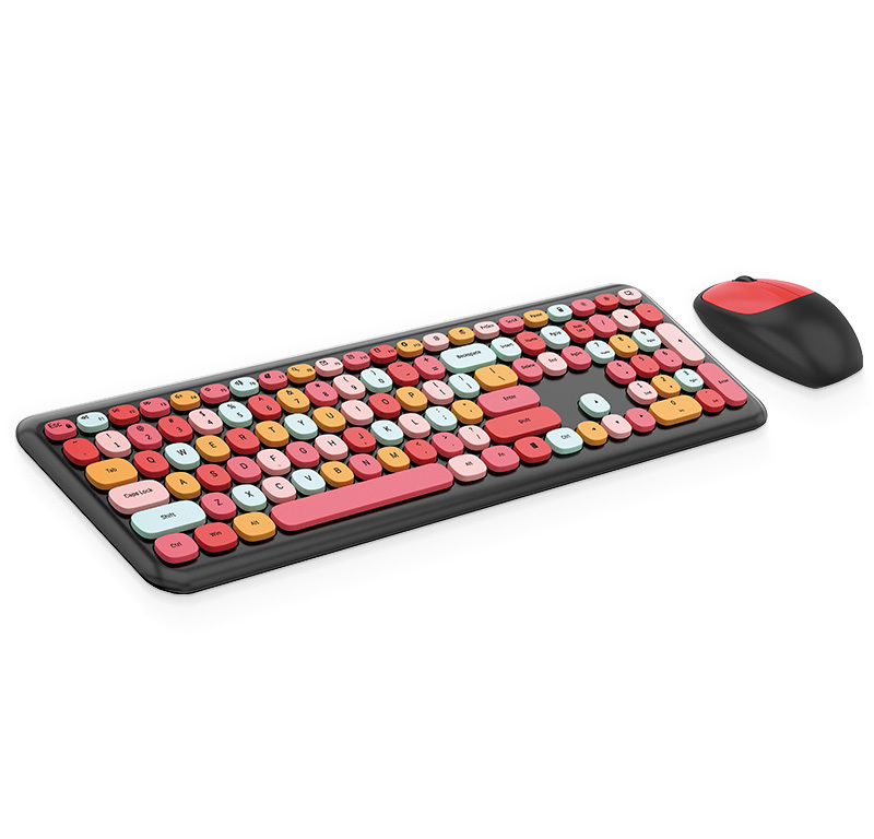 Deluxe Colourful Wireless Mechanical Keyboard and Mouse Combo Set (Black Mixed)