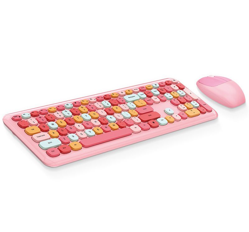 Deluxe Colourful Wireless Mechanical Keyboard and Mouse Combo Set (Pink Mixed)